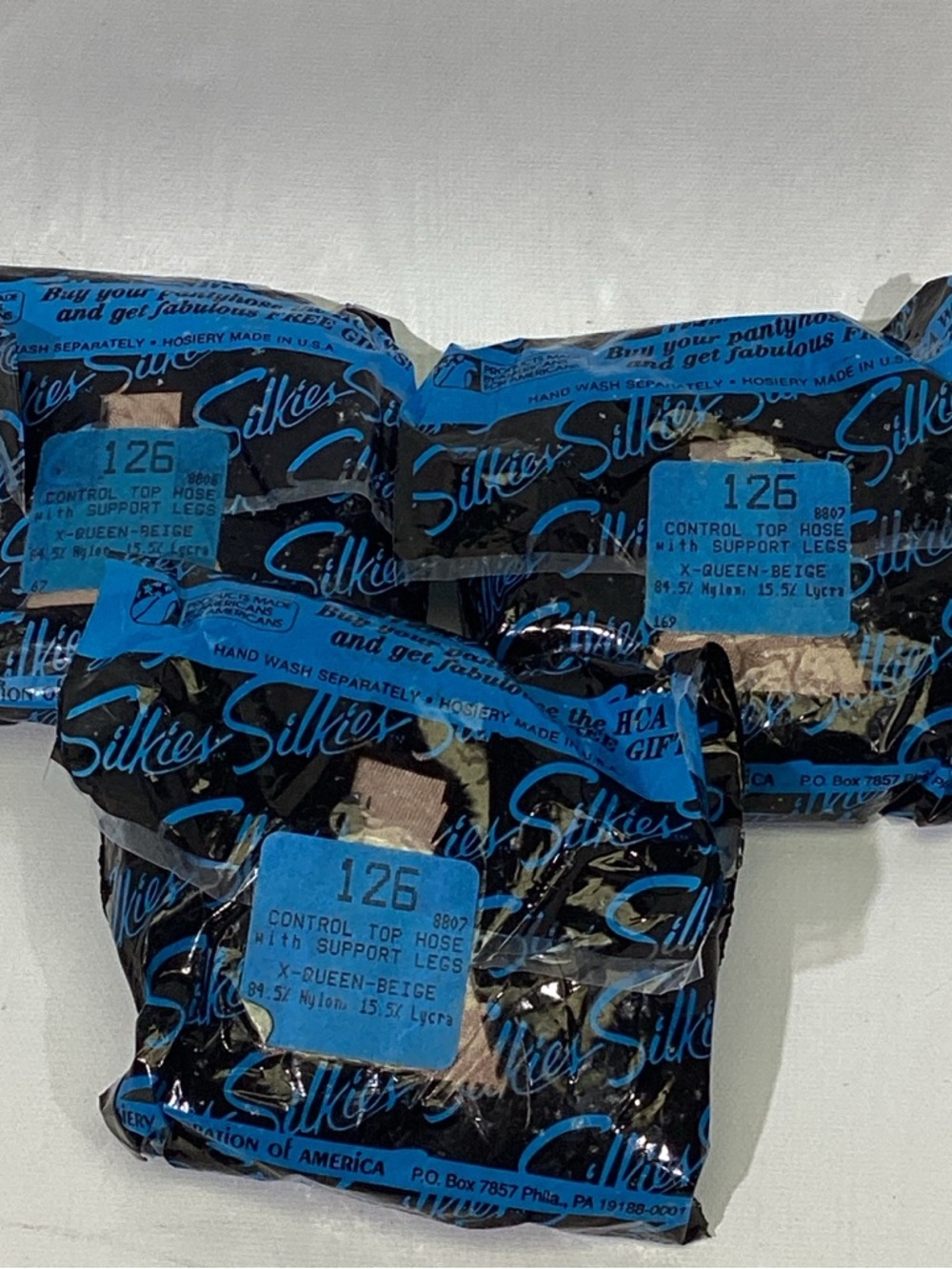 Vintage 3 Pair Queen XL Silkies Control Top Pantyhose Beige Leg Support 126